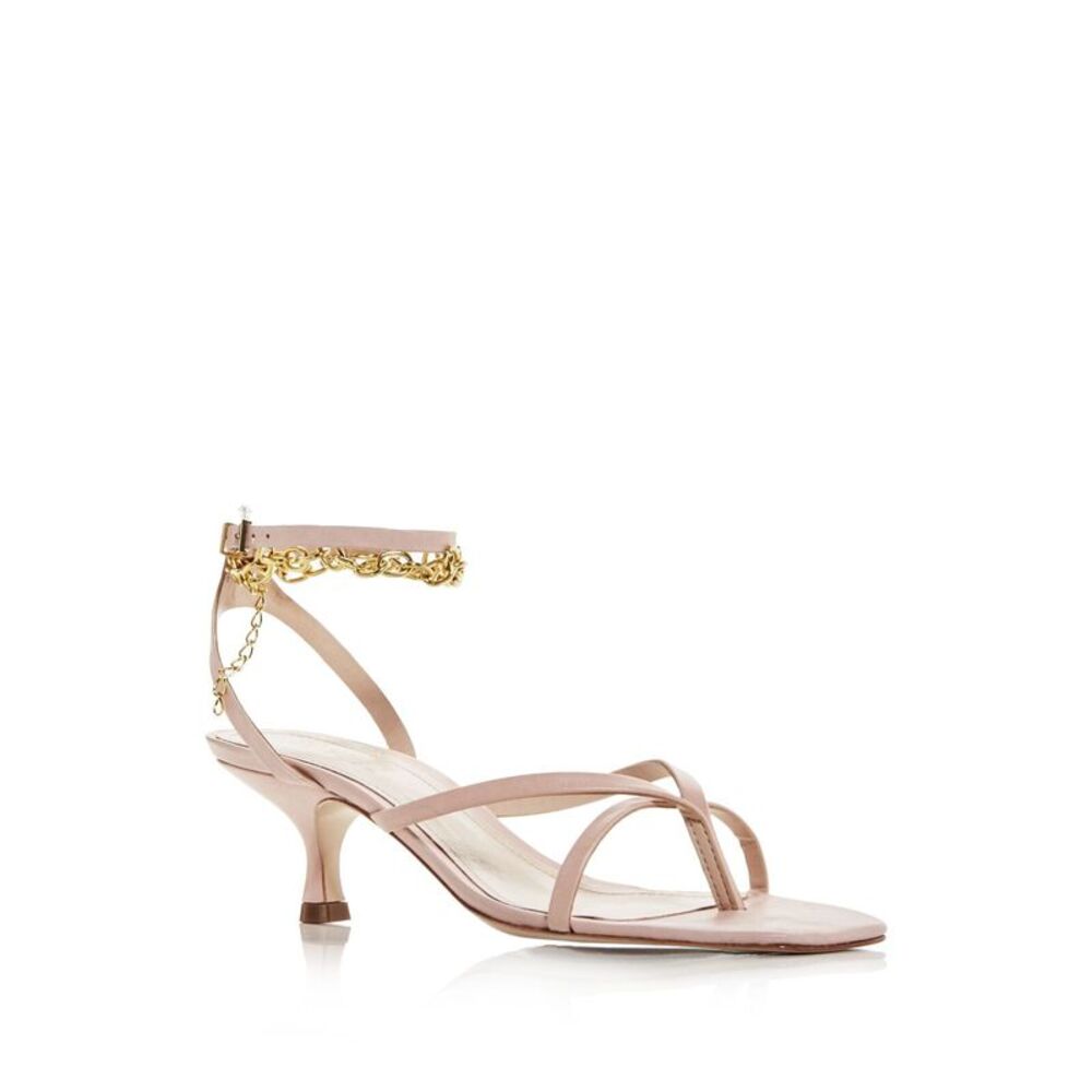 NWT SCHUTZ Womens Pink Chain Sanny Toe Kitten Heel Leather Thong Sandals 7 B